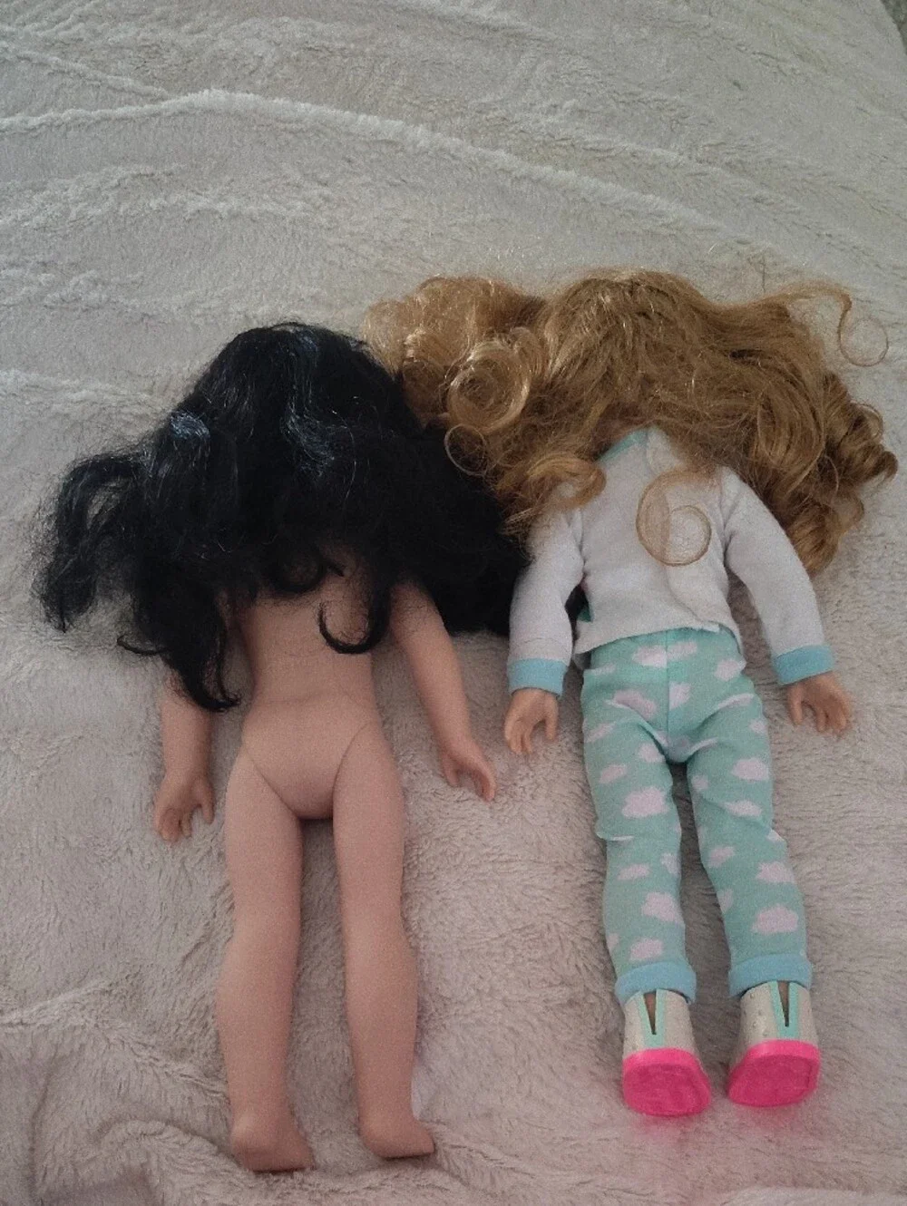 American Girl Blonde Doll with Rainbow Outfit & Brunette Doll